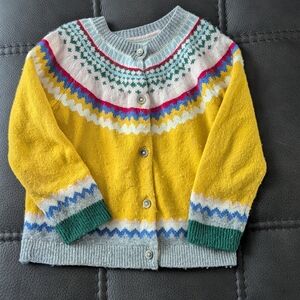 Yellow Knit Cardigan with Multicolor Patterns
